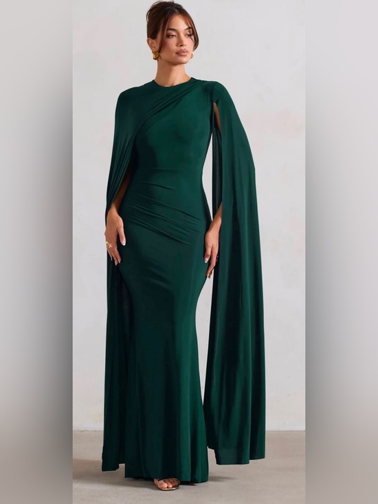 Club L London Dresses & Skirts - Elegant Cape Gown - Deep Green